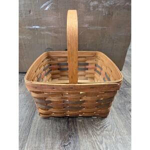 Longaberger Large Handwoven Brown Basket Signed 1988 Red Green Trim With Handle